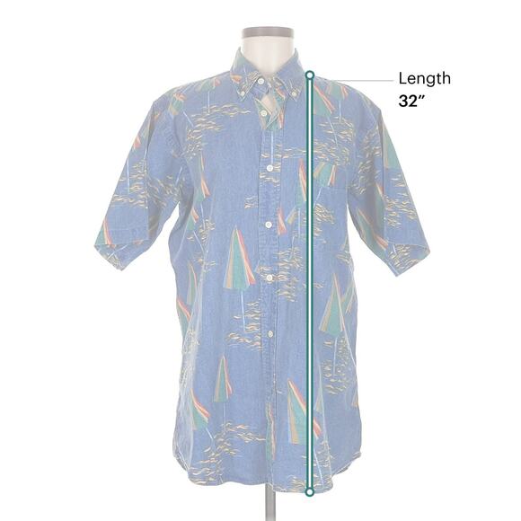 Vintage Chaps Ralph Lauren Shirt Blue Short Sleeve Button Up Umbrealls M - Picture 3 of 4